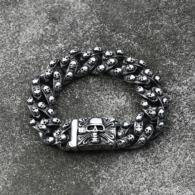 Sculpted cuff bangles-Punk Ghost Head Stainless Steel Skull Bracelet