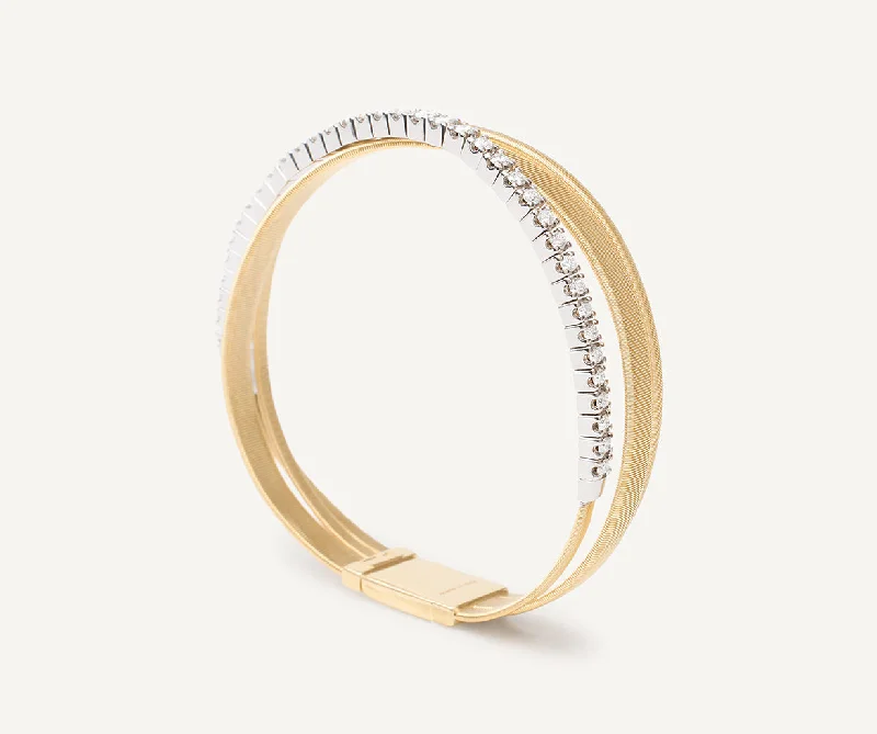 Clean link bangles-18K Yellow Gold 3-Strand Coil Bracelet With Diamonds