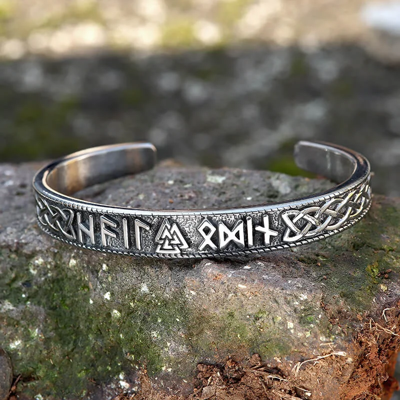 Shimmering druzy bangles-Stamped Futhark Runes Stainless Steel Viking Cuff Bracelet