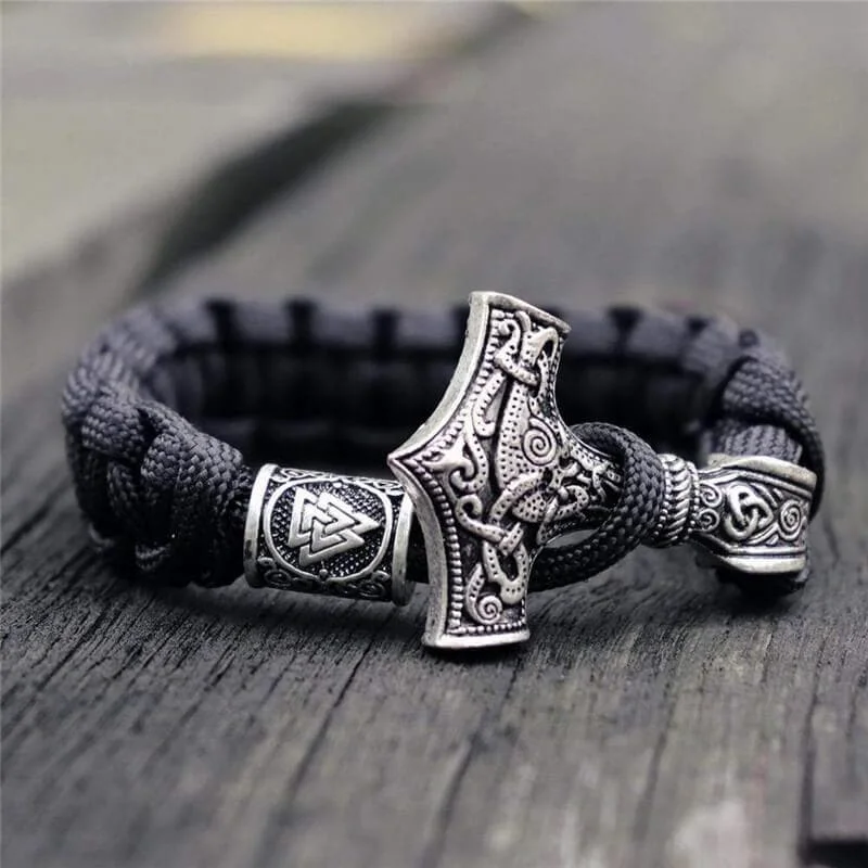 Glossy velvet bracelets-Thor's Hammer Braided Rope Viking Bracelet