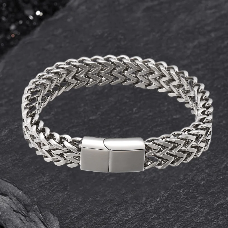 Woven tribal bangles-Double Layer Braided Keel Stainless Steel Bracelet