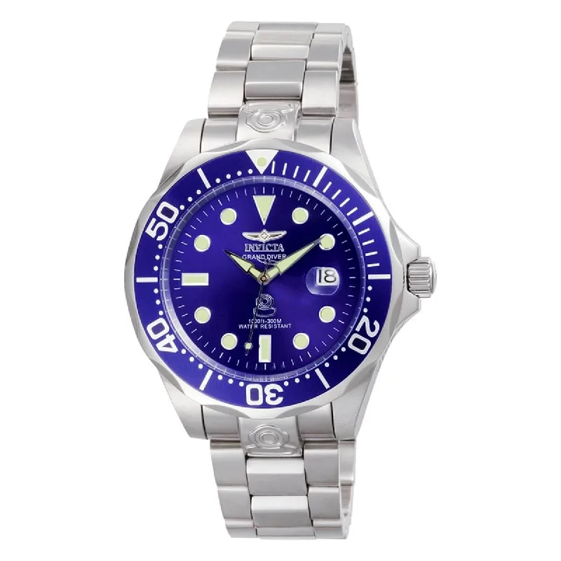 Glossy black bracelets-Invicta Men's Automatic Watch - Grand Diver Stainless Steel Bracelet Blue Dial | 3045