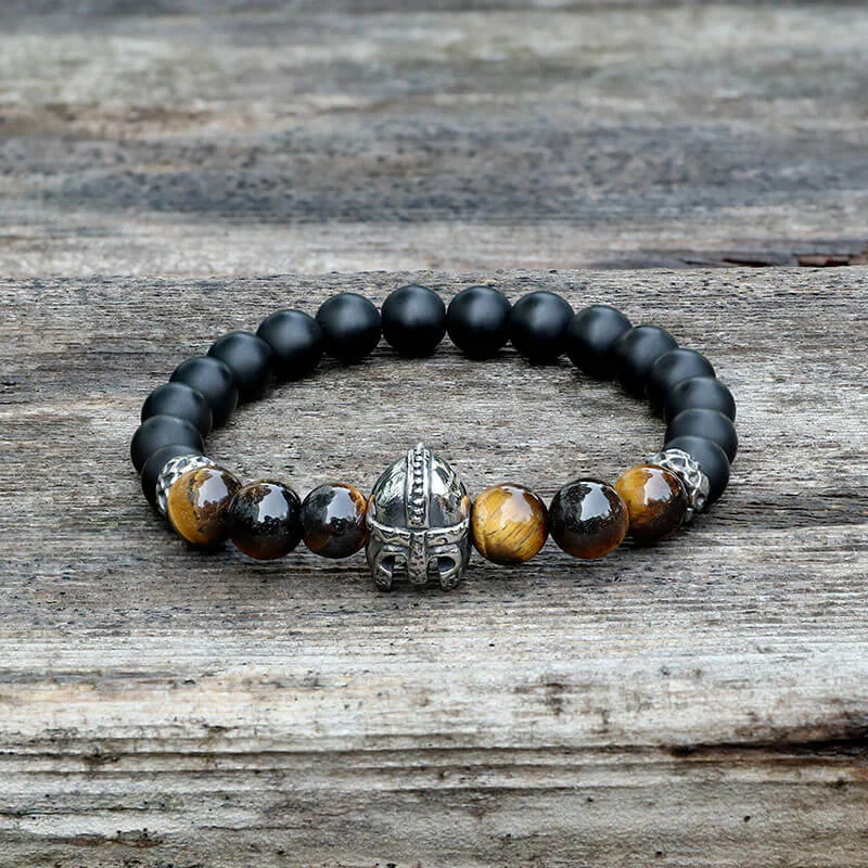 Grand cuff bangles-Spartan Stainless Steel Stone Bead Bracelet