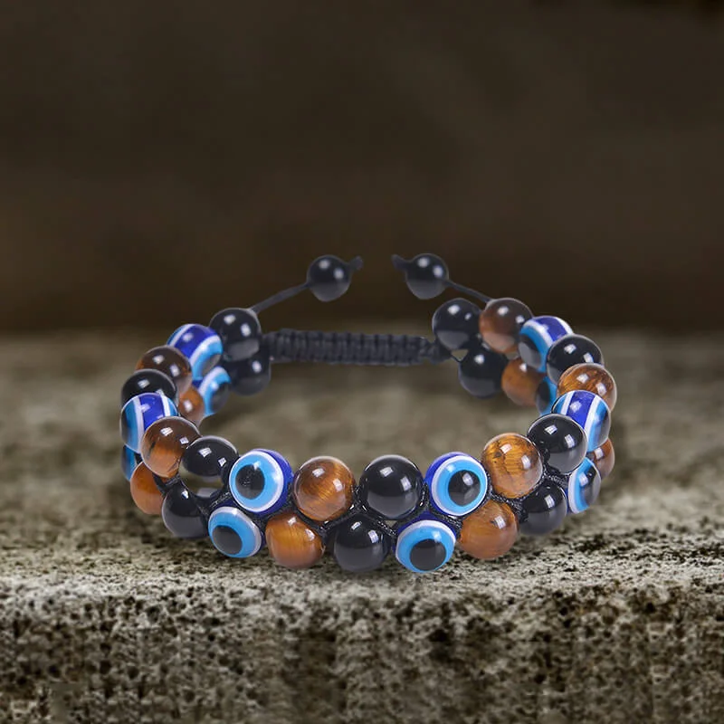 Clean chain bracelets-Evil Eye Tiger Eye Stone Beaded Bracelet