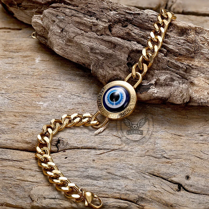 Single dot bangles-Gold Evil Eye Stainless Steel Bracelet