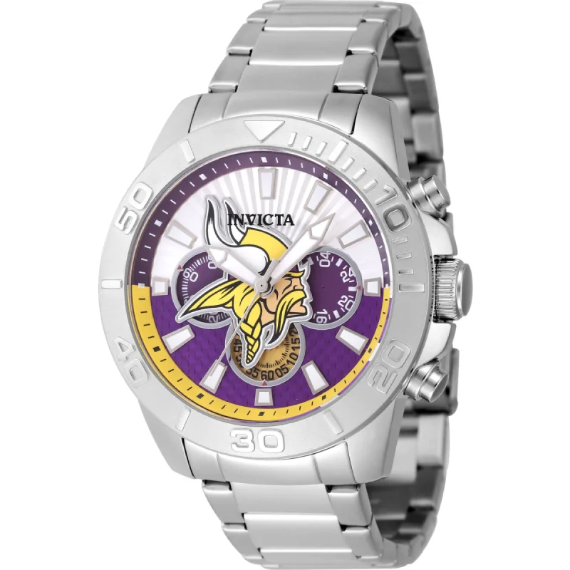 Fluid form bracelets-Invicta Men's Watch - NFL Minnesota Vikings Quartz Chrono Silver Tone Bracelet | 47954