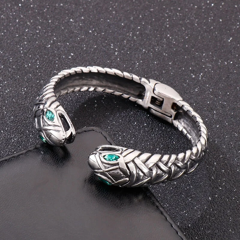 Jasper stone bracelets-Double Headed Snake Stainless Steel Men's Open Bracelet