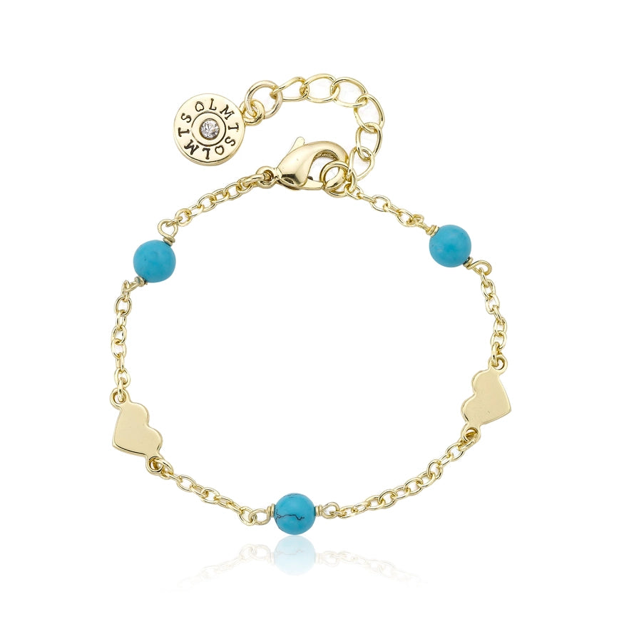 Octagonal gem bracelets-Gold Plated Turquoise & Heart Station Bracelet