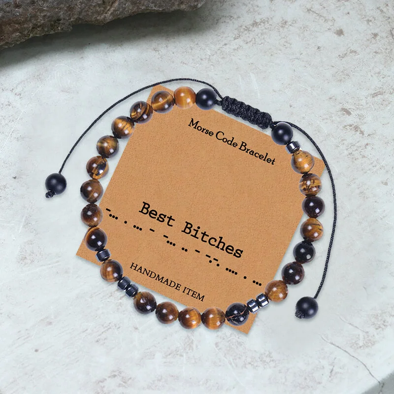 Clean modern bracelets-Best Bitches Tiger Eye Morse Code Braided Bracelet