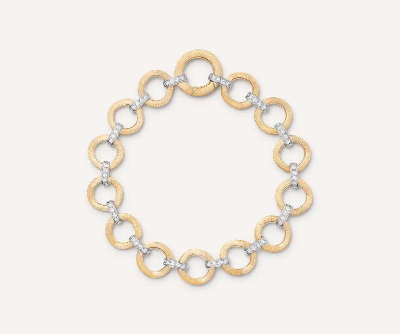 Soft shape bracelets-18K Yellow Gold Flat Link Bracelet With Diamonds