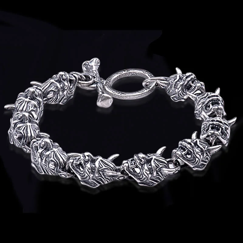 Persian tile bracelets-Hannya Oni Mask Sterling Silver Bracelet