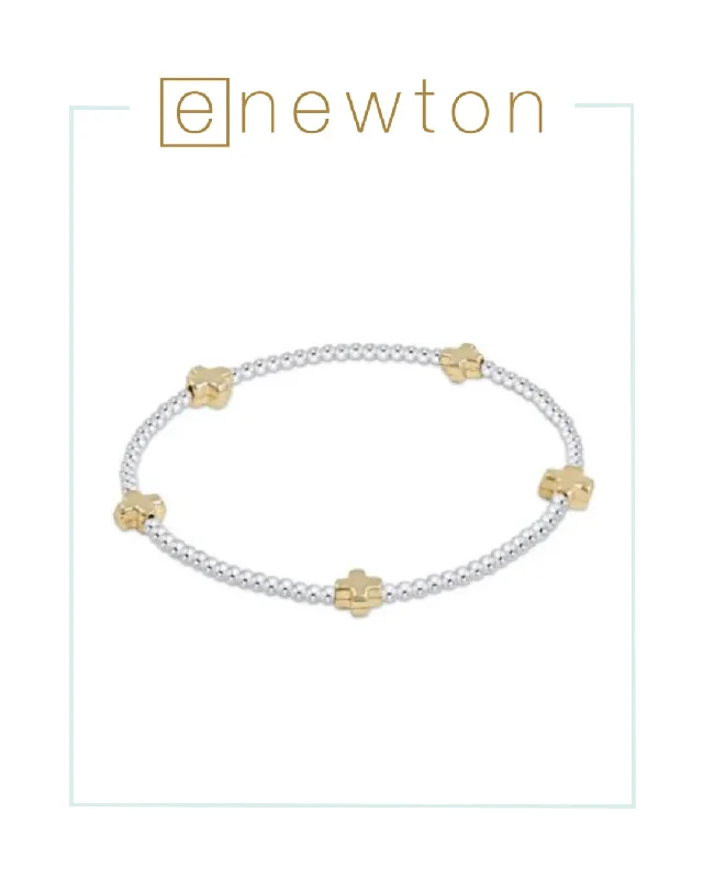 Thick gold bracelets-E Newton Signature Cross Small Sterling Mixed Metal Pattern 2mm Bead Bracelet - Gold