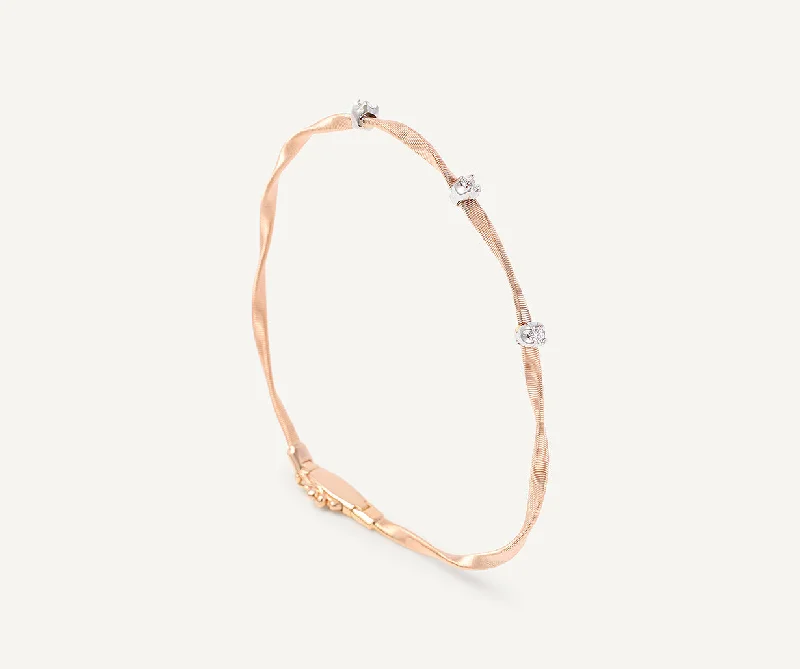 Braided rope bracelets-18K Rose Gold Twisted Coil Bracelet With Diamonds