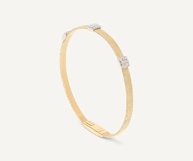 Woven bead bracelets-18K Yellow Gold Medium Stackable Bracelet With 3 Diamonds Stations