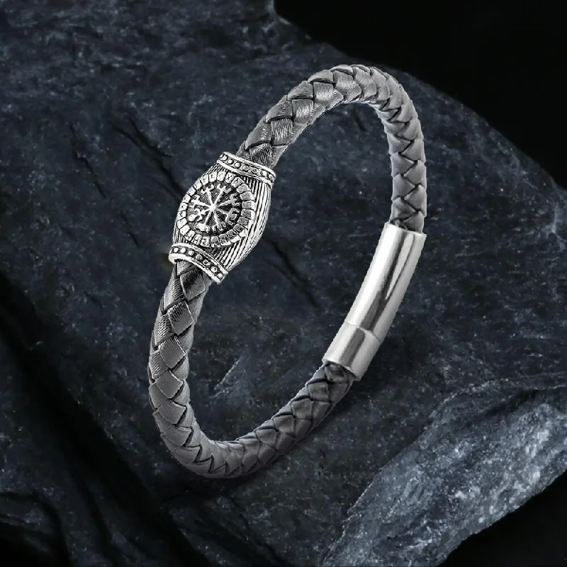 Clean link bangles-Icelandic Magic Symbol Stainless Steel Leather Bracelet