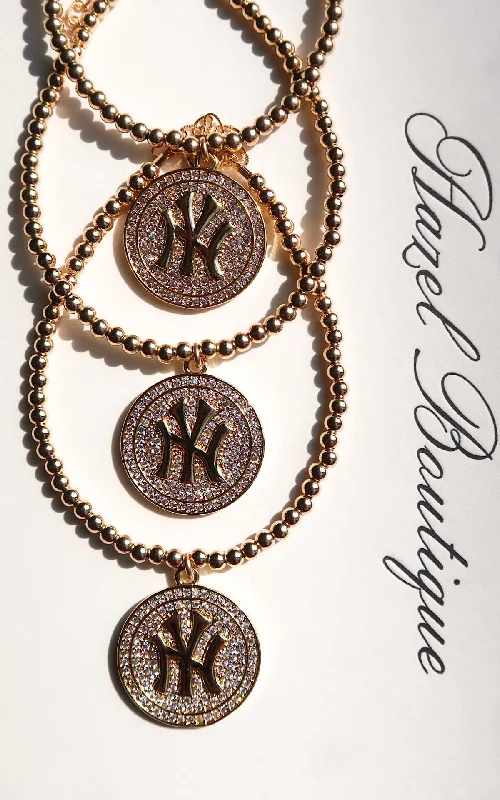 Bright bead bangles-New York Yankee Medallion Bracelet