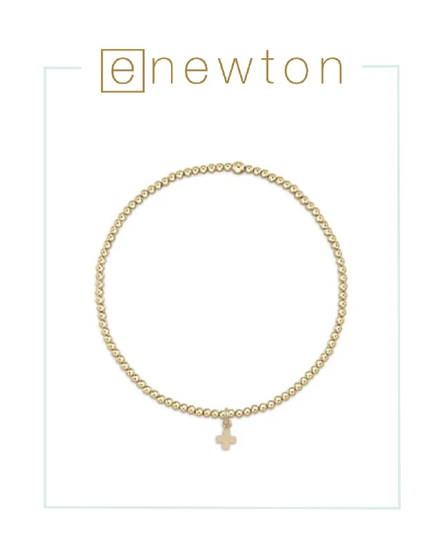 Round link bracelets-ENewton Classic Gold 2mm Bead Bracelet - Signature Cross Small Gold Charm