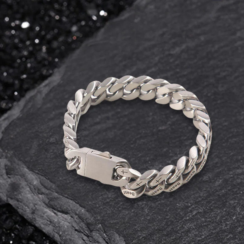 Gem-wrapped bangles-Simple Beast Cross Cuban Link Stainless Steel Bracelet