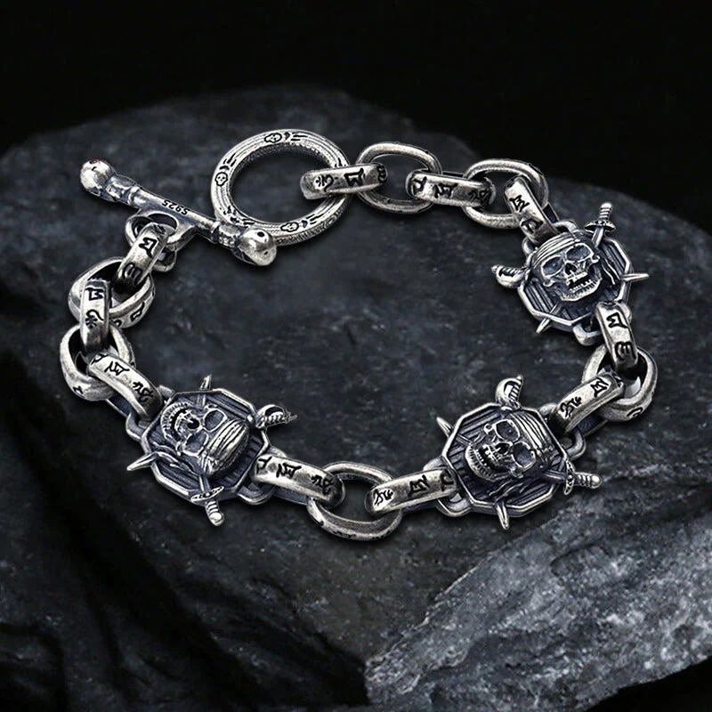 Soft shape bangles-Pirate Skull Sterling Silver Bracelet