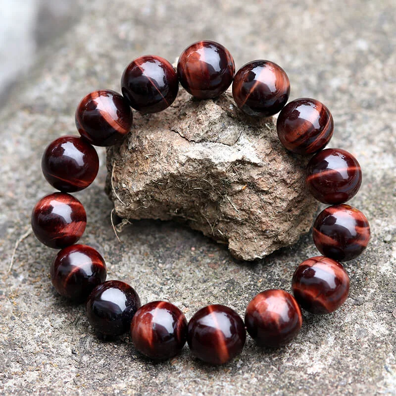 Square design bangles-Vintage Red Tiger Eye Gemstone Bead Bracelet