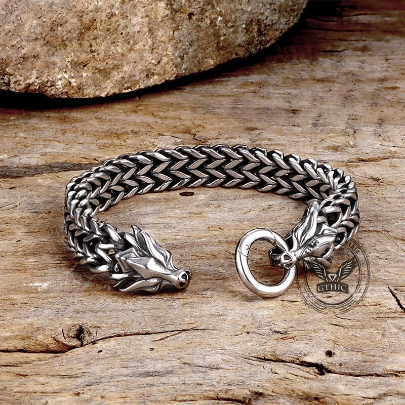 Square design bangles-Vintage Dragon Head Stainless Steel Bracelet