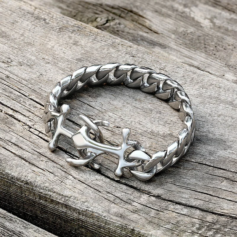 Polished clay bracelets-Anchor Cuban Chain Stainless Steel Marine Bracelet