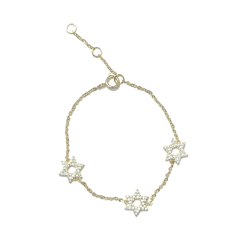 Bead charm bracelets-3 Pave Jewish Stars Bracelet