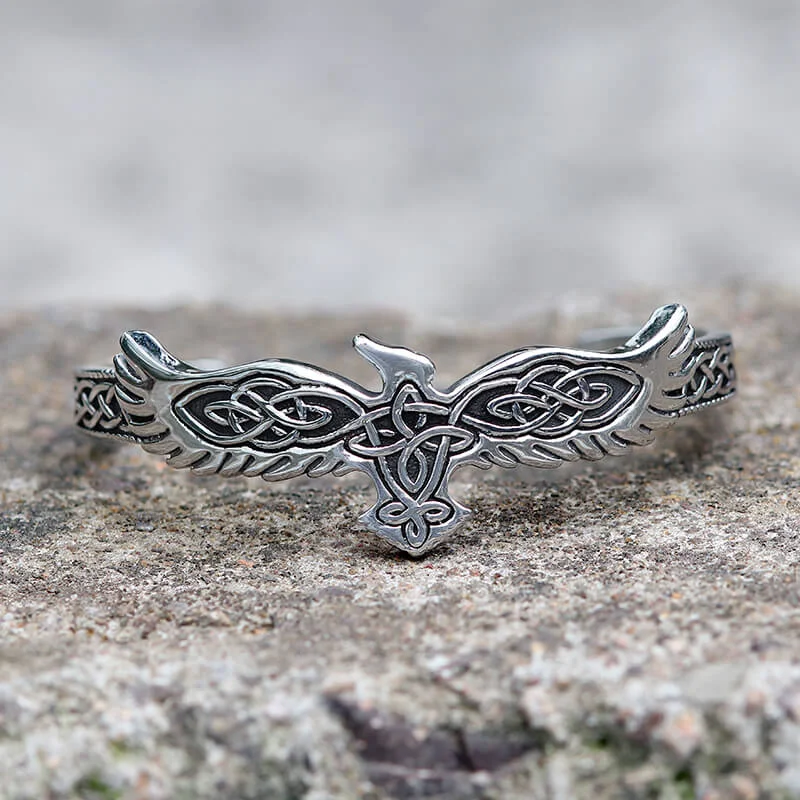 Brushed silver bangles-Celtic Eagle Stainless Steel Viking Cuff Bracelet