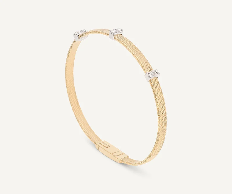 Glowing star bangles-18K Yellow Gold Medium Stackable Bracelet With 3 Diamonds Pavé Stations