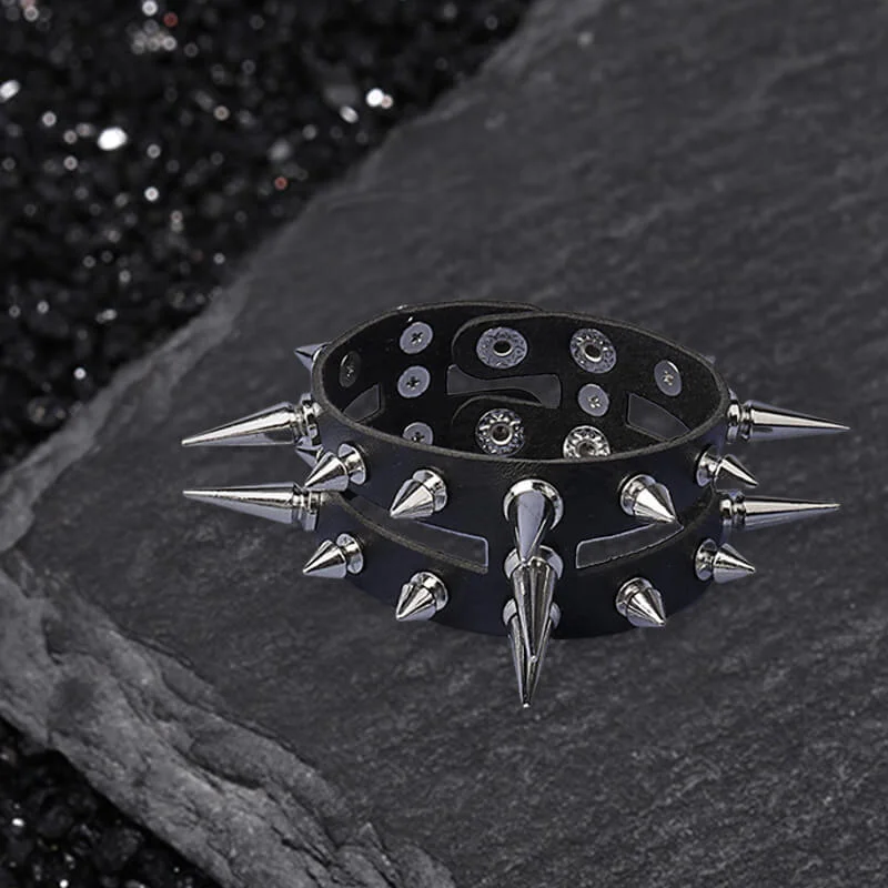 Wave pattern bracelets-Studded Punk Leather Rivet Bracelet