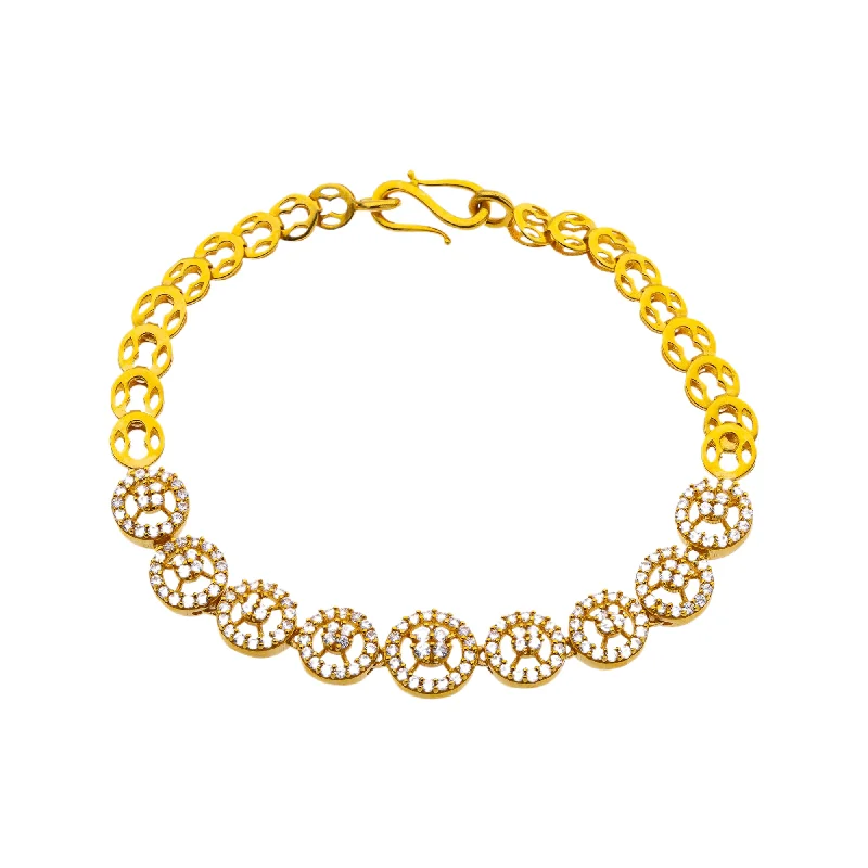 Regency style bangles-22K Yellow Gold & CZ 6 inch Bracelet (8gm)