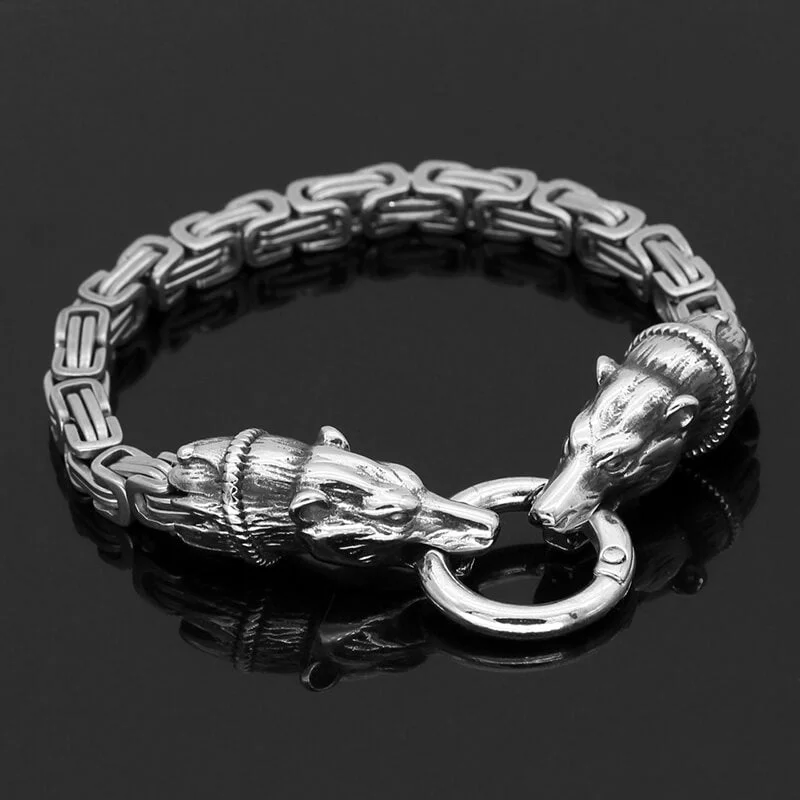 Thick stone bangles-Bear Head Buckle Stainless Steel Bracelet