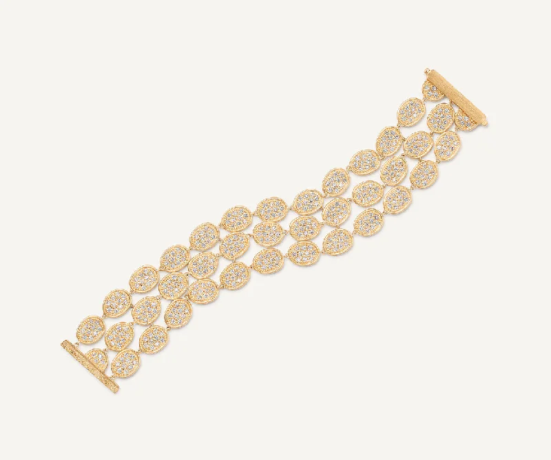 Ridged metal bangles-18K Yellow Gold 3-Strand Diamond Pavé Bracelet