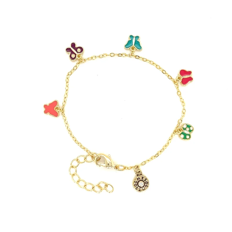 Thick gold bracelets-Multi Colored Enamel Butterfly Charm Bracelet