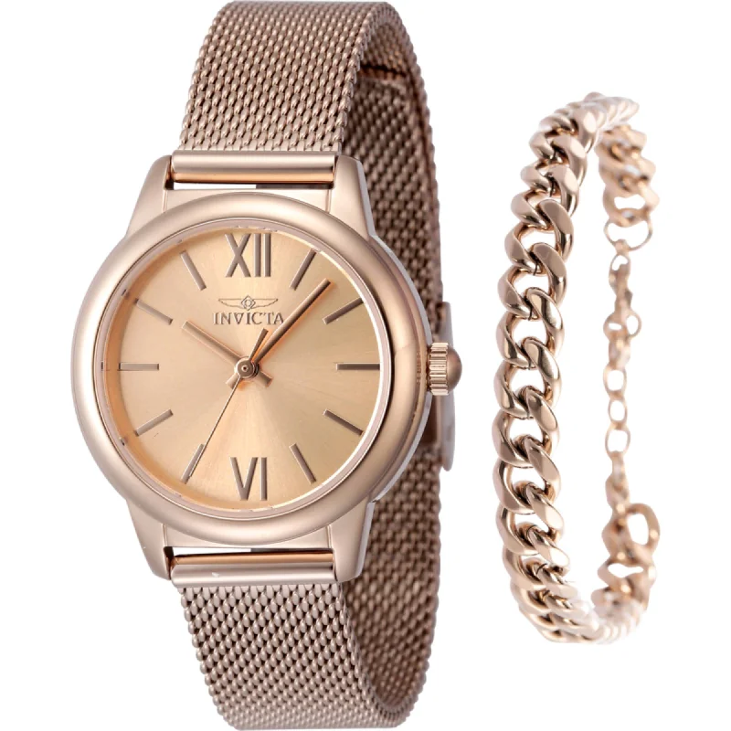 Thick stone bangles-Invicta Women's Watch - Angel Quartz Rose Gold Tone Dial Steel Mesh Bracelet | 48251