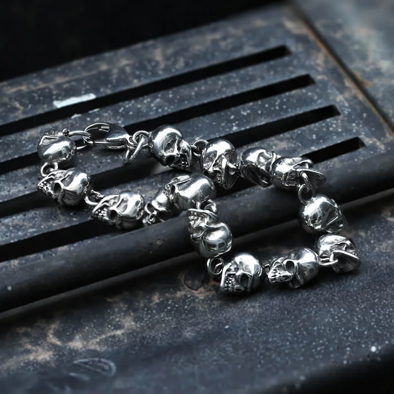 Dove charm bangles-Gothic Skull Head Link Stainless Steel Bracelet