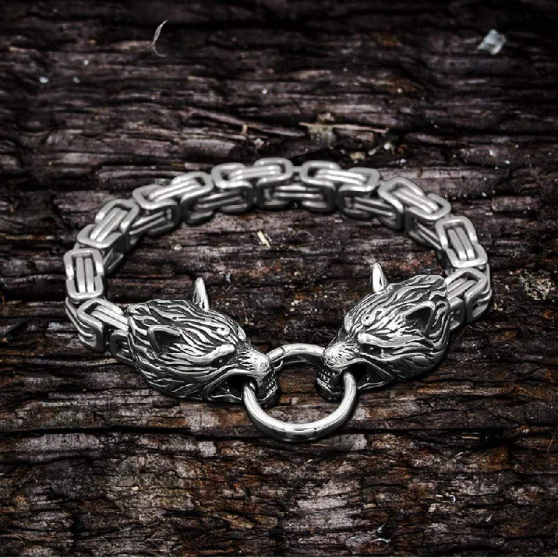 Vibrant enamel bracelets-Celtic Wolf Stainelss Steel Beast Viking Bracelet