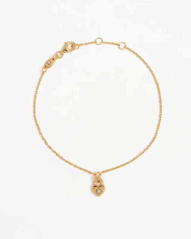 Gem stack bracelets-18k Gold Vermeil Crystal Lotus Heart Padlock Bracelet