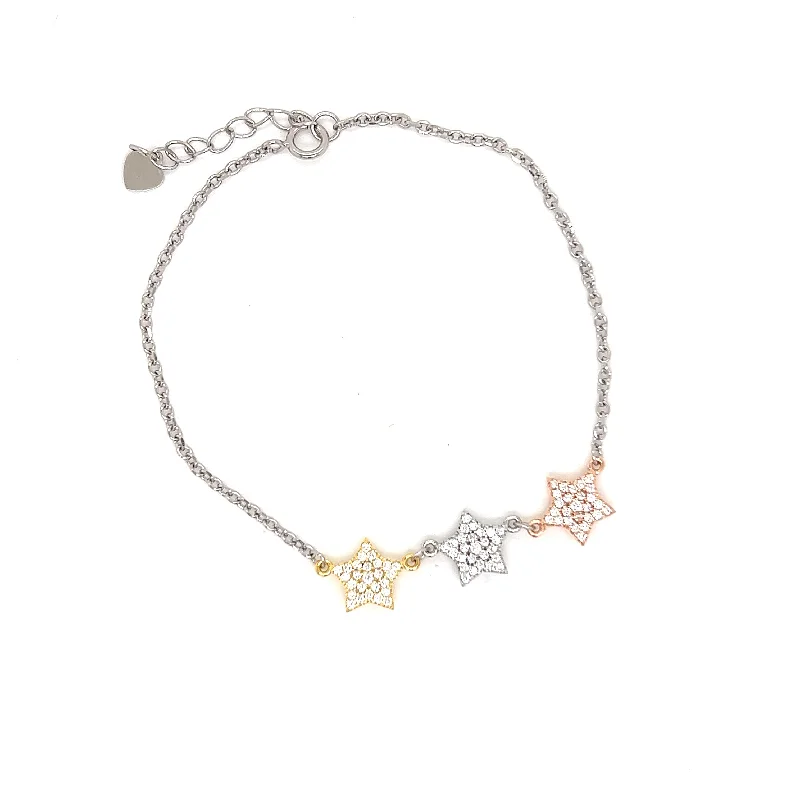 Clean modern bracelets-Tri Colored Pave Star Bracelet