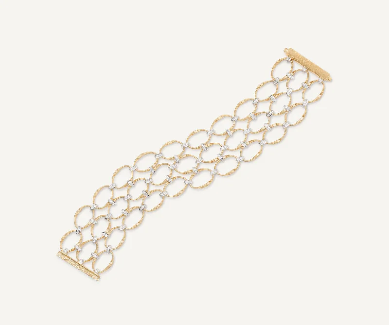 Octagonal gem bracelets-18K Yellow Gold and Diamond Flat Link 3-Strand Bracelet