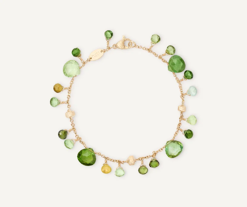 Linked chain bracelets-18K Yellow Gold Green Tourmaline Single-Strand Bracelet