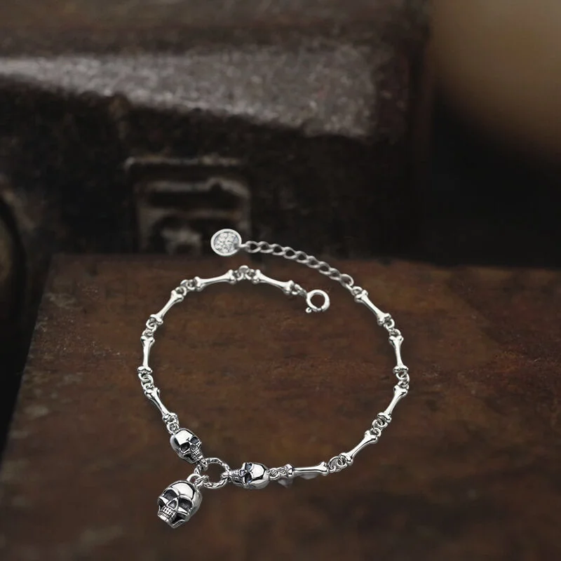 Soft shape bracelets-Skull Bones Sterling Silver Bracelet