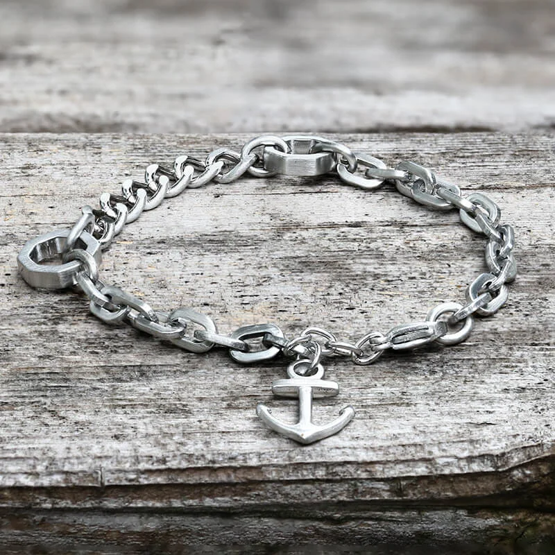 Rope wrap bracelets-Punk Anchor Stainless Steel Chain Marine Bracelet