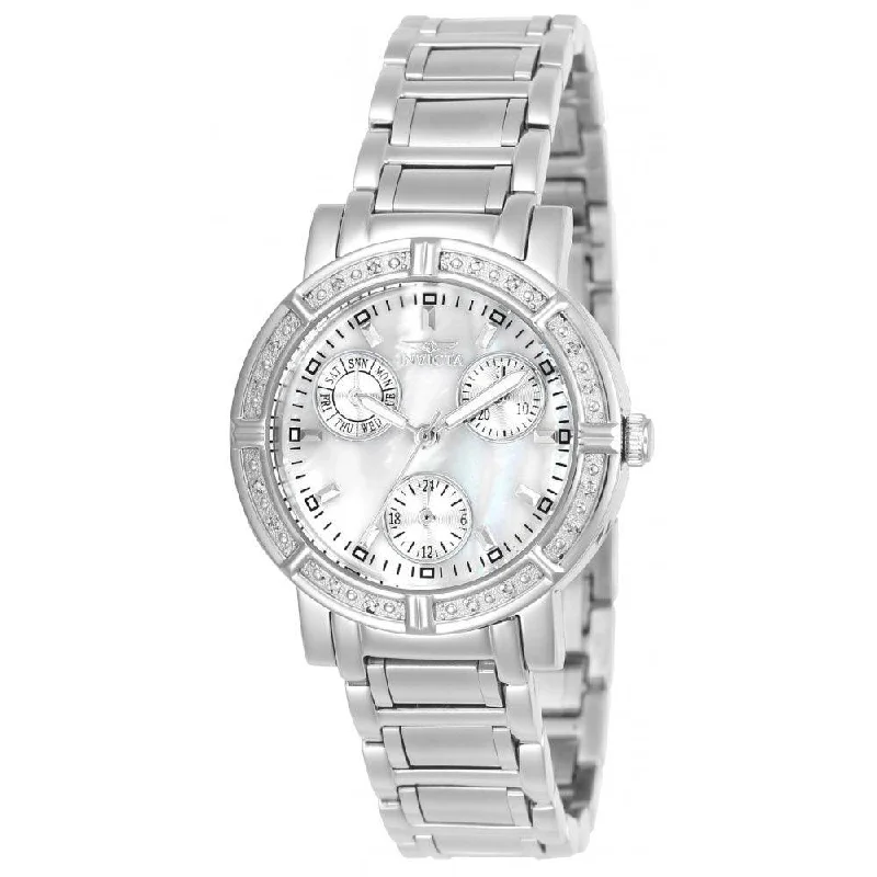 Shining diamond bracelets-Invicta 4718 Women's Steel Bracelet Wildflower Chrono Diamond Mother of Pearl Dial Day-Date Watch