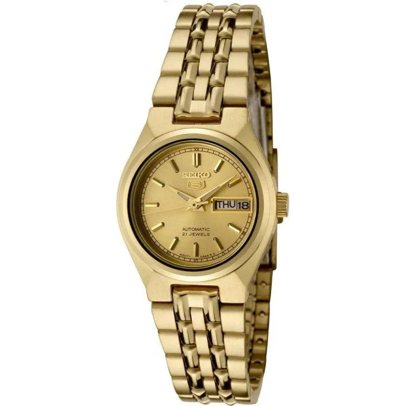 Clear bead bangles-Seiko Women's Watch - Seiko 5 Power Reserve Yellow Gold Steel Bracelet | SYMA04K1