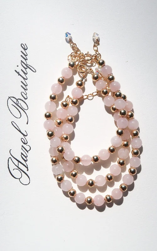 Braided rope bracelets-14k Gold Rose Quartz & Gold Bead Bracelet