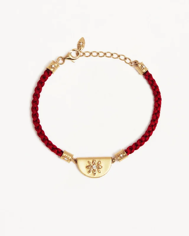 Morganite bangles-18k Gold Vermeil Lotus Red Silk Cord Bracelet