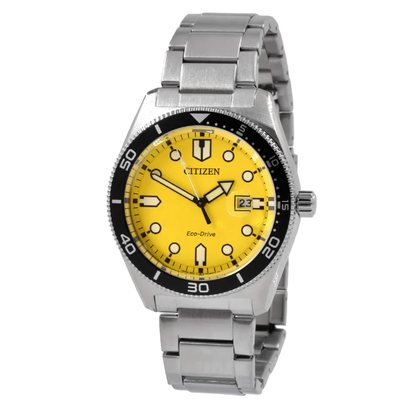 Embroidered bangles-Citizen Men's Watch - Eco-Drive Yellow Dial Stainless Steel Bracelet | AW1760-81Z