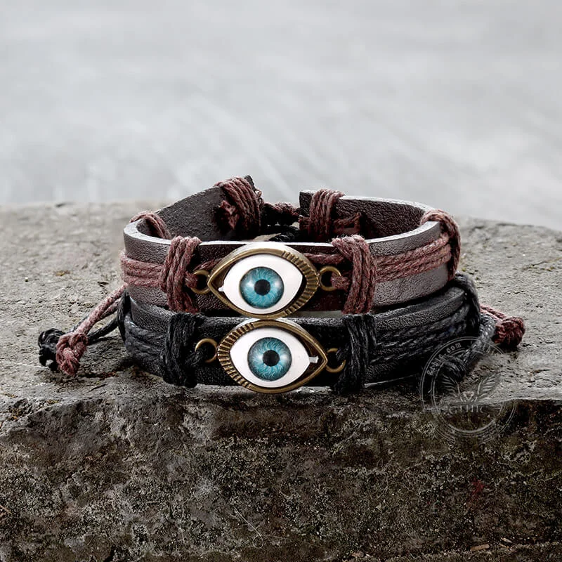 Soft shape bracelets-Evil Eye Leather Braided Bracelet