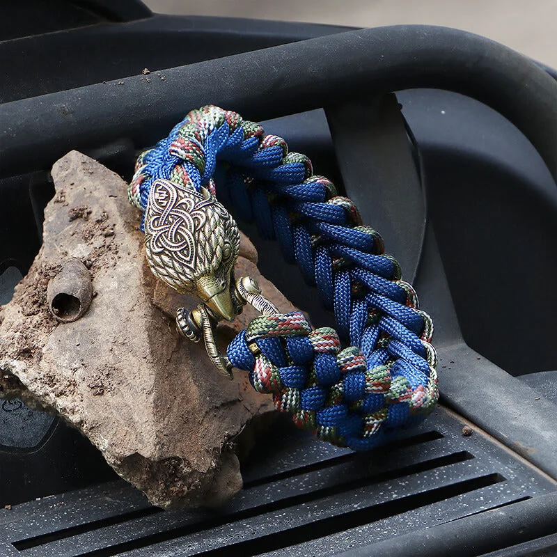 Sculpted cuff bangles-Celtic Knot Eagle Brass Braided Paracord Bracelet